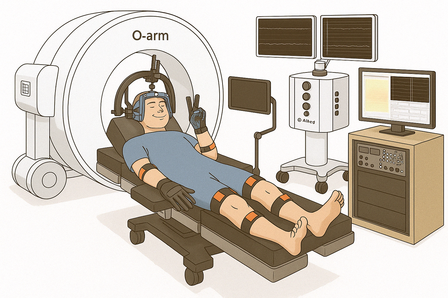 Intraoperative neural recording during awake brain surgery — high-density electrode array on cortical surface with motion-capture in the dry lab.