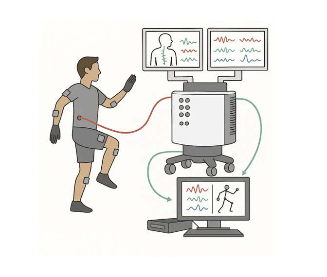 Intraoperative epidural spinal recording with high-density MXene array and limb motion capture.